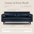 Poly & BARK Napa 88.5" Leather Sofa – Full-Grain Italian-Tanned Aniline Leather, Feather-Down Comfort, Solid Wood Frame, Walnut Legs, Midnight Blue