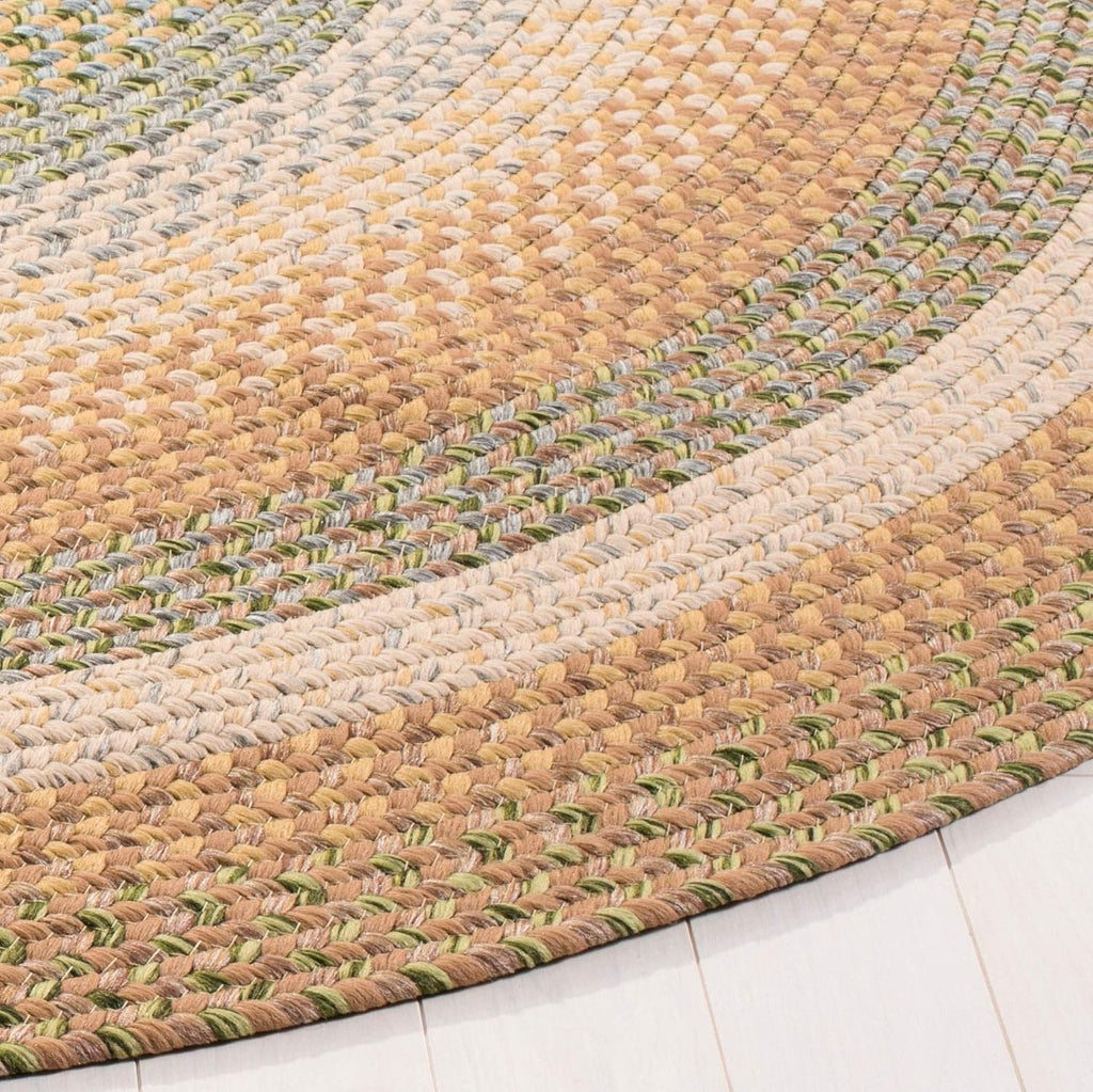 SAFAVIEH Washable Rug Outdoor Braided Collection - 8' x 10' Oval, Tan & Multi, Handmade & Reversible, Non-Shedding & Easy to Clean, Ideal for Patio, Backyard, Mudroom (BRD314A)