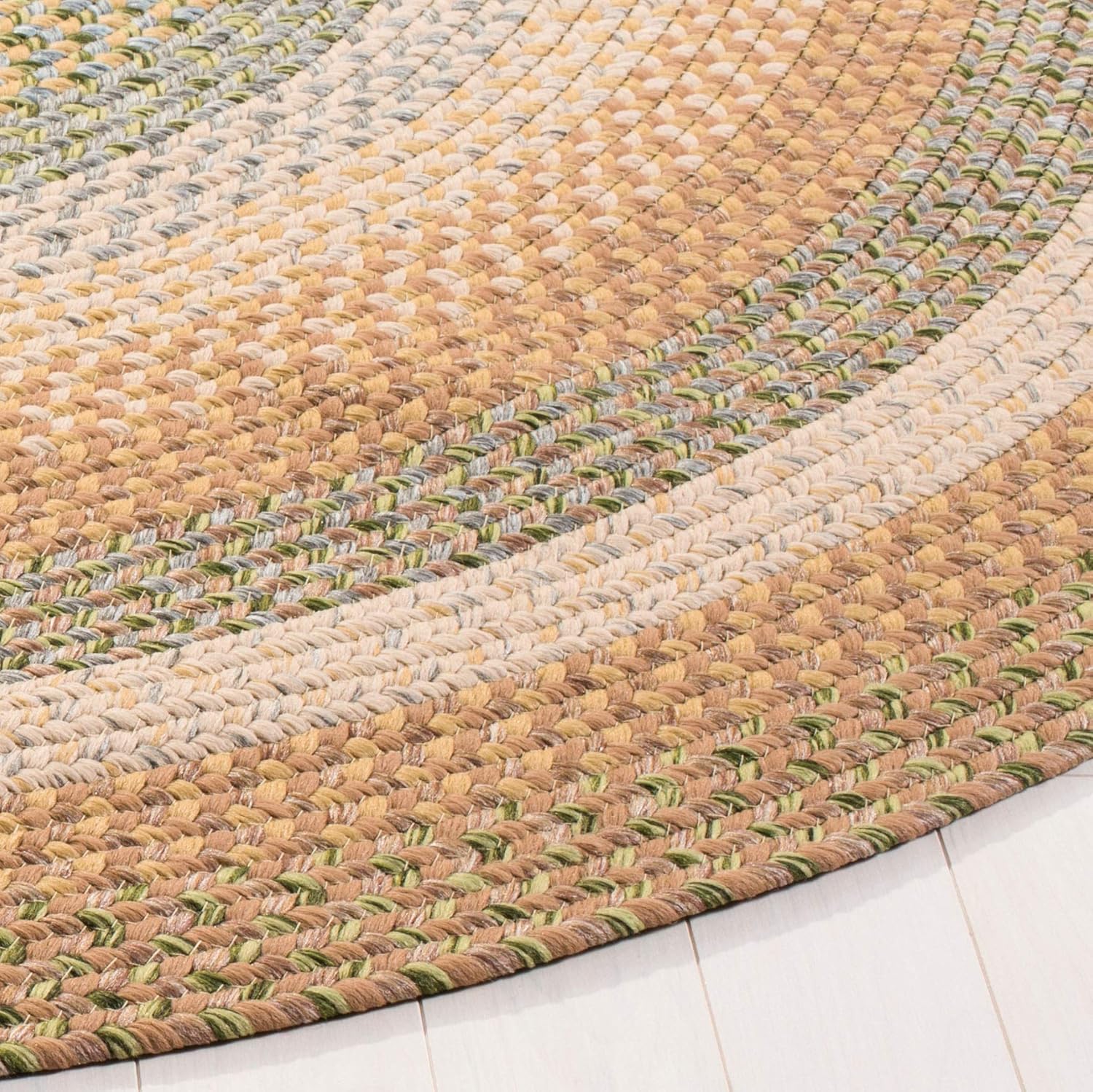 SAFAVIEH Washable Rug Outdoor Braided Collection - 8' x 10' Oval, Tan & Multi, Handmade & Reversible, Non-Shedding & Easy to Clean, Ideal for Patio, Backyard, Mudroom (BRD314A)