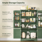 TEENFON 43" H Storage Cabinet with 4 Doors, Kitchen Cabinet with 6 Door Shelves, Kitchen Pantry Cabinets for Living Room, Dining Room, Bathroom, Forest Green