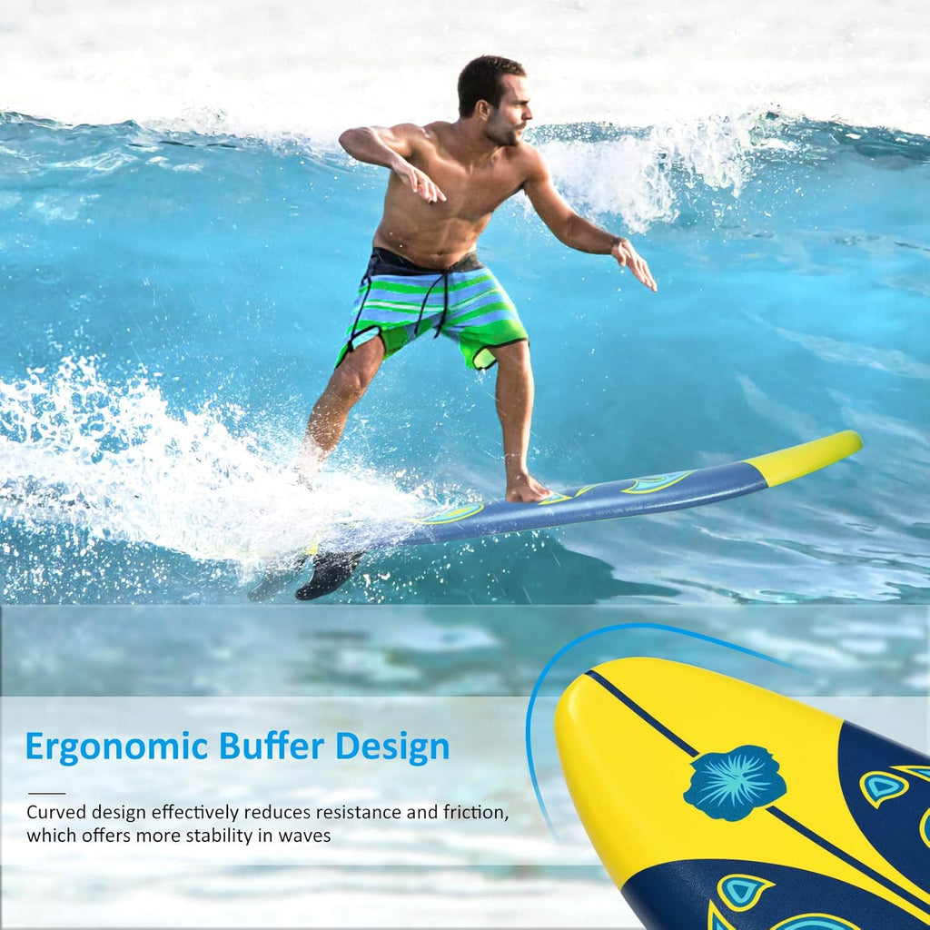 KOTEK 6' Surfboard, Surfing Board with 3 Removable Fins, Safety Leash, EPS Core & EPE Deck, Lightweight Surf Board for Teenagers, Adults, Beginners