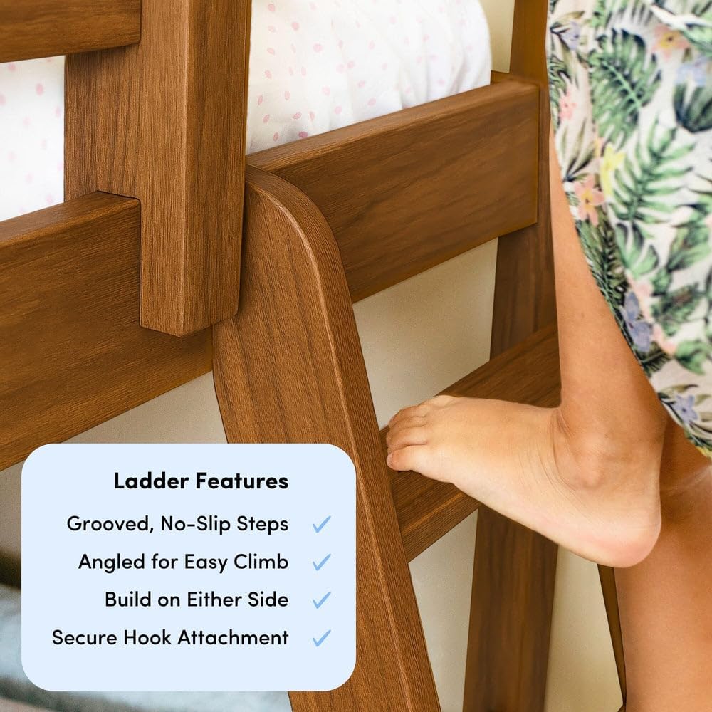 Max & Lily Bunk Bed Twin Over Full Size with Ladder, Solid Wood Platform Bed Frame with Ladder for Kids, 14" Safety Guardrails, Easy Assembly, No Box Spring Needed, Pecan