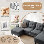111" Sectional Couch for Living Room, Modern Polyester Fibre U Shaped Sofa Couches with Double Chaise, Upholstered 4 Seater Sofa for Living Room, Apartment, Office, Dark Grey