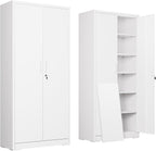 DEVAISE Garage Storage Cabinet, Metal Storage Cabinet, Lockable Steel File Cabinet, White for Home, Office, Garage, Shool, Gym