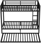Metal Bunk Bed Twin XL over Twin XL with Trundle for 3 Kids/Teens/Adults, Heavy-duty Metal Bunk Bed Frame with Ladder & Safety Guardrail, Space-saving Design for Bedroom/Kidsroom/Dorm, Black