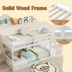 KOMFOTT Wood Twin Over Twin Low Bunk Bed with Storage Staircase, Wooden Bunk Bed Frame with Full-Length Guardrails, Low Profile Kids Bed with Slats Support, No Box Spring Needed (White)