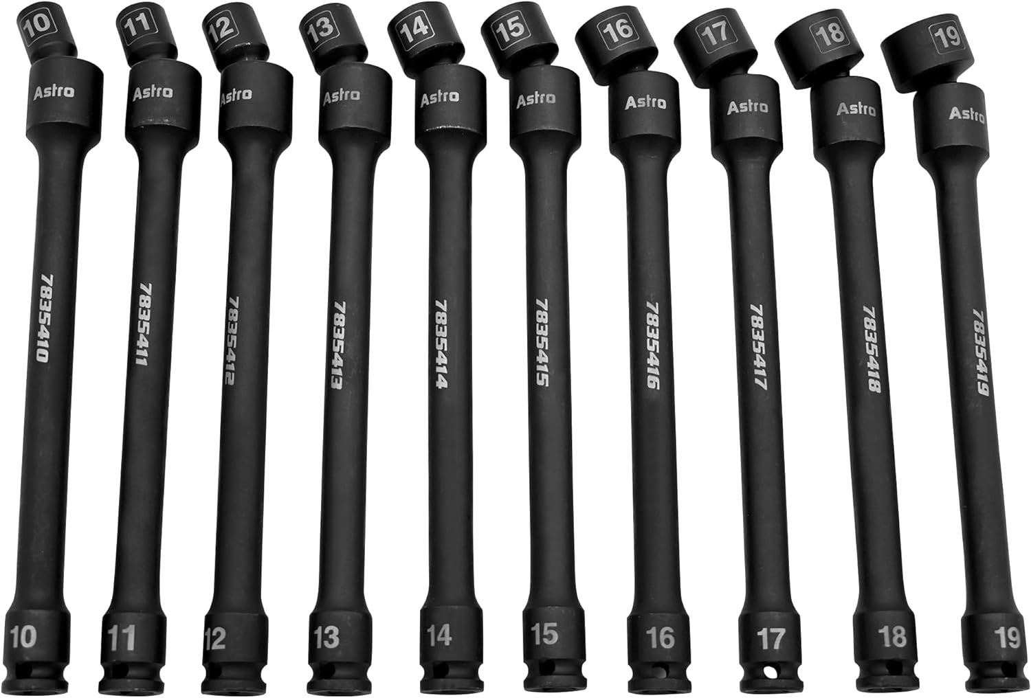 Astro Tools 78354 10-Piece 3/8" Drive 6 Point Pinless Universal Torque-Saver Impact Extension Socket Set - Metric