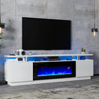 Modern Fireplace TV Stand with 36" Electric Fireplace,Finish Media Console with Open Storage, LED Lights Entertainment Center for TVs Up to 80", White
