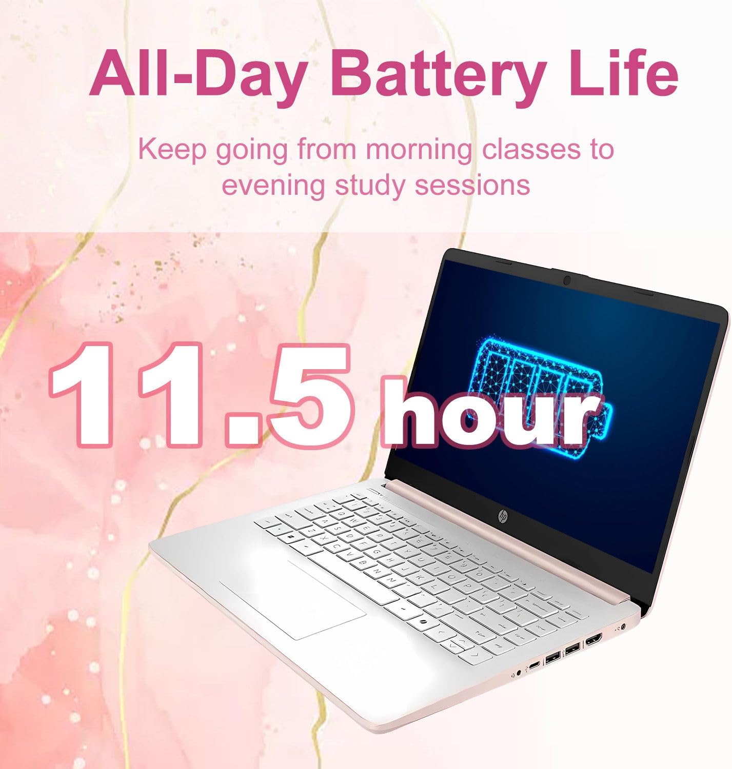 HP 14″Rose Gold Lightweight Laptop  with Office 365 & Copilot AI  Intel Processor  8GB RAM Memory  128GB SSD + 1TB Cloud Storage