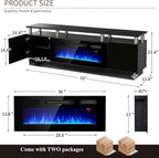 oneinmil 2 Tier TV Console Stand with 36" Electric Fireplace, LED Light Entertainment Center for TVs Up to 80" for The Living Room, 70", Black
