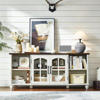 Farmhouse TV Stand for 60 Inch TV, Wood Entertainment Center with Glass Door Storage Cabinet & Adjustable Shelves,Television Stands for 65" TVS, TV Console Table for Living Room,Bedroom,White