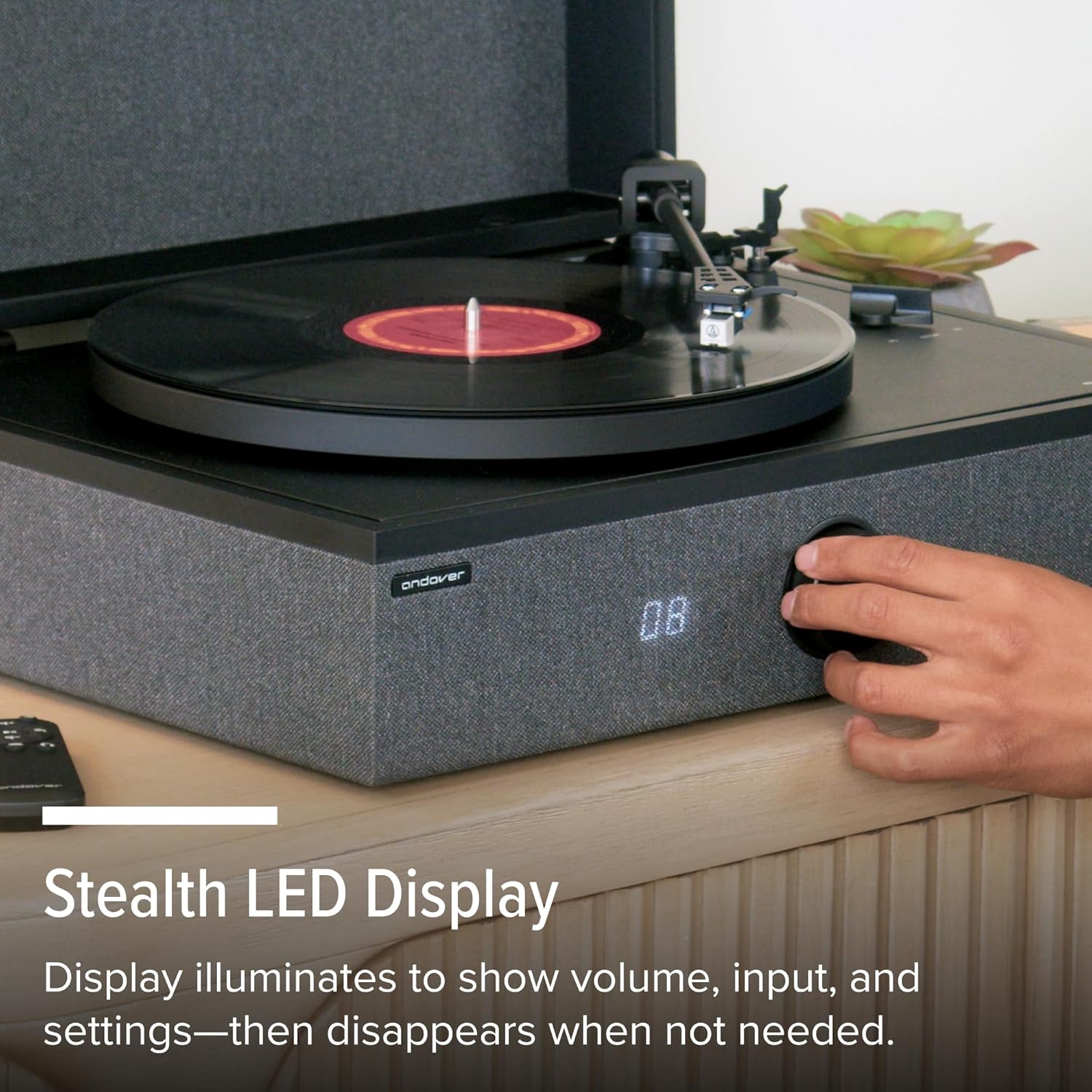 Andover Audio SpinPlay Premium All-in-One Record Player for Vinyl Record Playback - Semi-Automatic  Auto Power-On and Auto-Stop  Integrated Sound System with 270° Speaker Array - Black