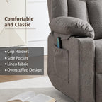 Rocker Swivel Recliner Chair for Adults, Overstuffed Large Manual Recliner Glider with Massage and Heat, Comfy Soft Fabric Living Room Reclining Sofa Chair (Smoked Gray)