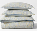 Lauren Ralph Lauren Marisa King 3 pc Comforter Set Shams Paisley Print Yellow, Blues on White Ground. Reverses to Blue Stripe.