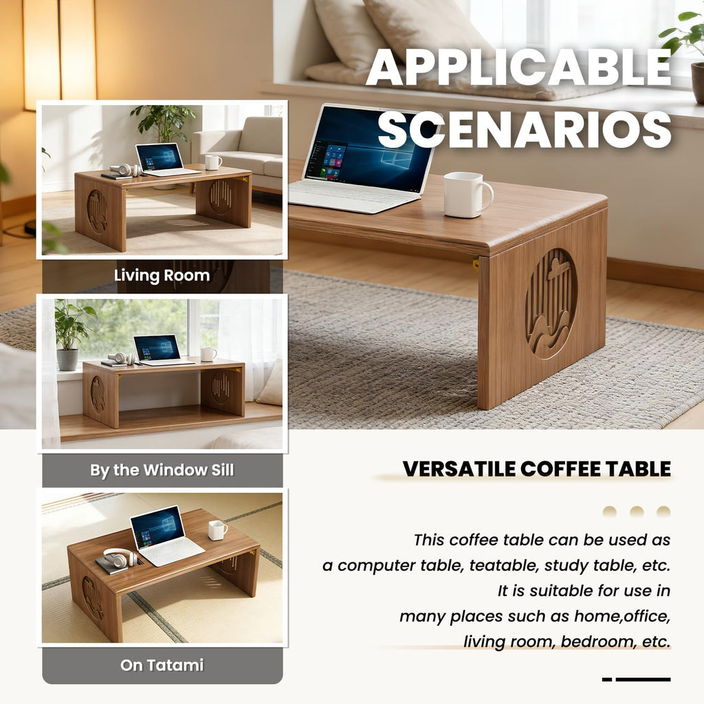 Folding Floor Coffee Table, Japanese Bamboo Foldable Tables, Portable Living Room Low Desk, Versatile Tatami Meditation Tea Table for Dining Room, Wooden Table Desk for Home, Office (100X37CM)