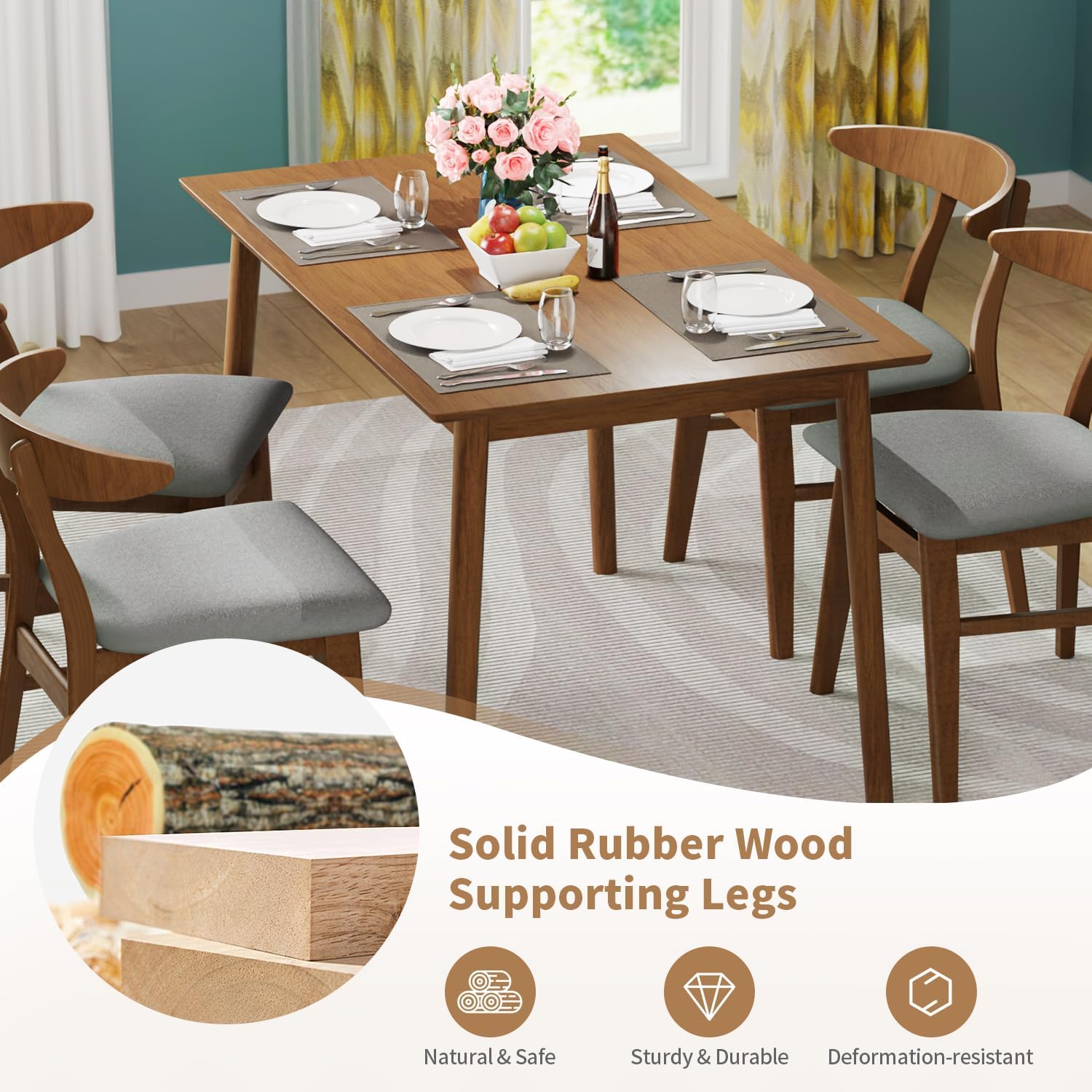 FDW 47 Inches Dining Table, Dining Room for 4 People, Small Rectangular Table for Kitchen, Quick Assembly, Small Spaces Modern Home Furniture Dinner Table, Natural