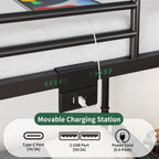 Metal LED Bunk Bed Twin Over Twin with 2 Storage Drawers, USB Charging Station, Industrial Bunkbeds Heavy Duty Bed with Safety Guardrail and Ladder, No Box Spring Needed, Black