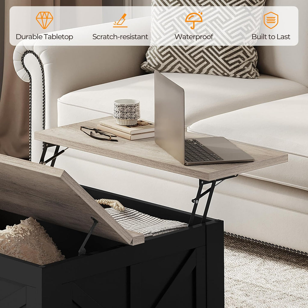 Yaheetech Lift Top Coffee Table with Storage, Square Coffee Table for Living Room, 31.5 Inches Center Tables with Large Hidden Storage Compartment for Home Office, Black&Gray
