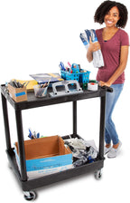 Stand Steady Tubstr Large 2-Shelf Utility Cart: Heavy Duty Hybrid Tub & Flat Shelf - Supports Up to 200 lbs, Rolling Storage & Tool Cart for School, Office, Warehouse (32 x 24in)