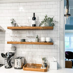 URBANDI, Rustic Floating Shelves, Set of 2, Hidden Bracket, Solid Wood, Heavy Duty, Wall Mounted Shelves, (Brown, 24Wx8D)