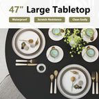 weselon 47 inch Round Dining Table for 4, Kitchen Table Dinner Table with 2-Layer Storage Shelf and Wood Slide Door for Home Dining Room Living Room (Black)