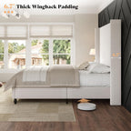 AMERLIFE King Size Bed Frame with 65" Tall Headboard, Upholstered Corduroy Bed Frame with Wingback, Platform Bed with Solid Wood Gourd Legs, Solid Slats, No Box Spring Needed, White