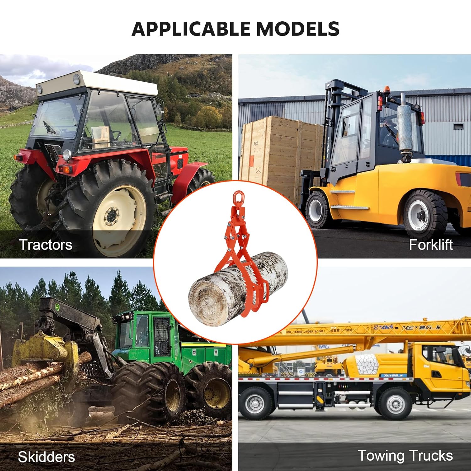 36 Inch Log Lifting Tongs, Heavy Duty Steel Swivel Dragging Tongs, 4 Claw Log Grabber Hook with Operating Handle, 3306LBS Capacity Upgraded Timber Claw Hook for Tractor ATVs Trucks Accessories