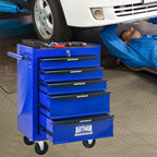 5 Drawers Tool Cart on Wheels, Multifunctional Rolling Tool Chest, Drawers Mobile Trolley Organizer Heavy Duty Tools Box with Locking Wheels & Ball Bearing Drawers (Blue, 5 Drawers)