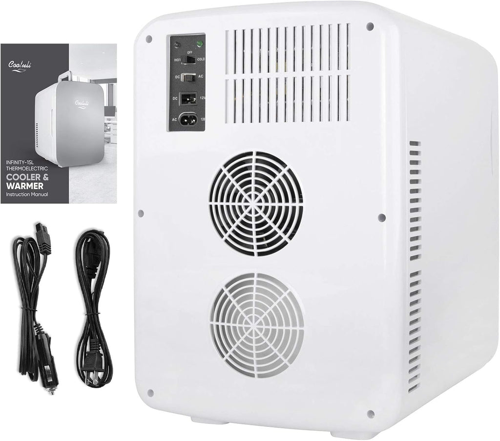 Cooluli 15L Mini Fridge for Bedroom - Car, Office Desk & College Dorm Room - 12v Portable Cooler & Warmer for Food, Drinks, Skincare, Beauty & Makeup - AC/DC Small Refrigerator with Glass Front, Blue,15 Liter