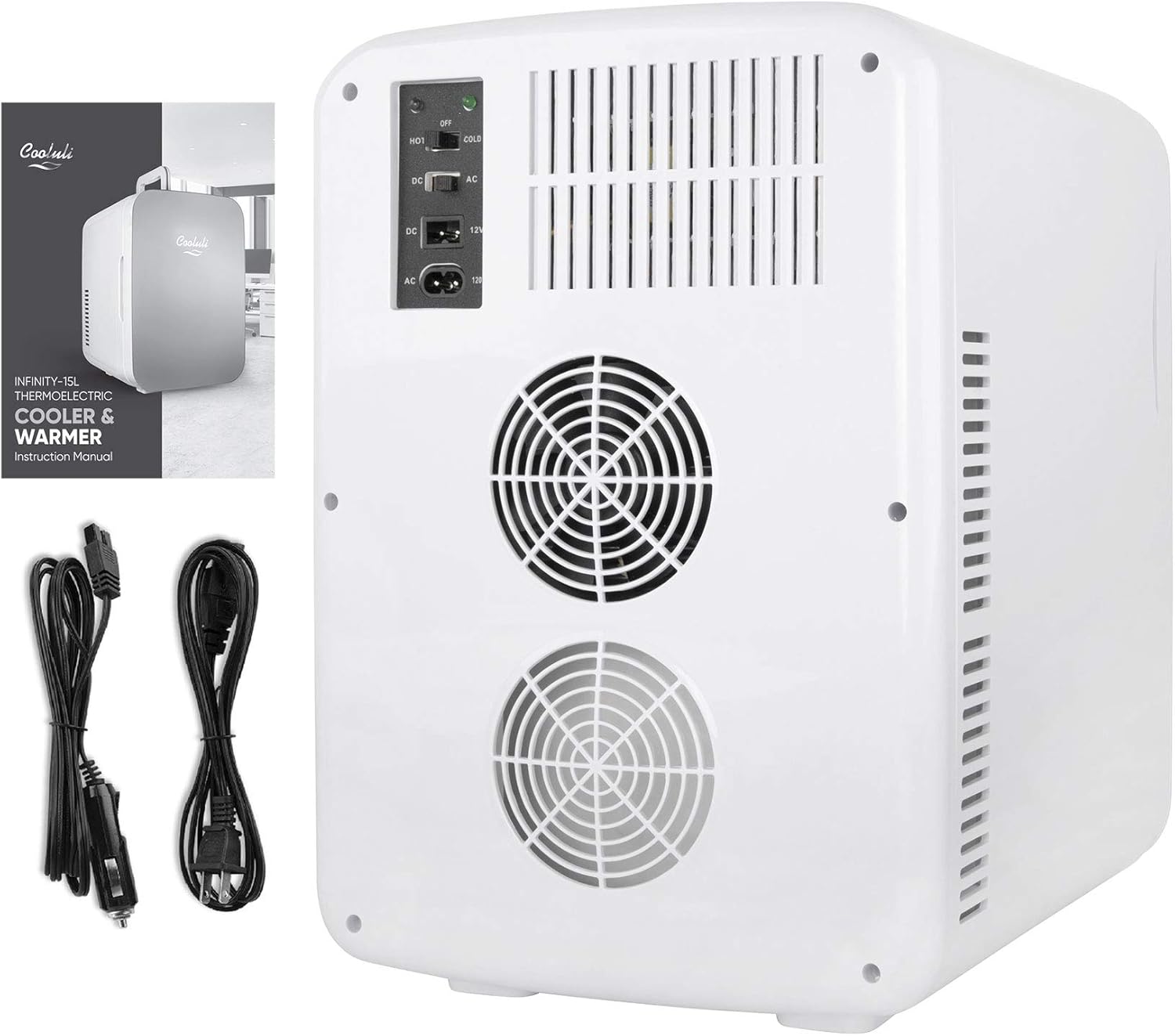Cooluli 15L Mini Fridge for Bedroom - Car, Office Desk & College Dorm Room - 12v Portable Cooler & Warmer for Food, Drinks, Skincare, Beauty & Makeup - AC/DC Small Refrigerator with Glass Front, Blue,15 Liter