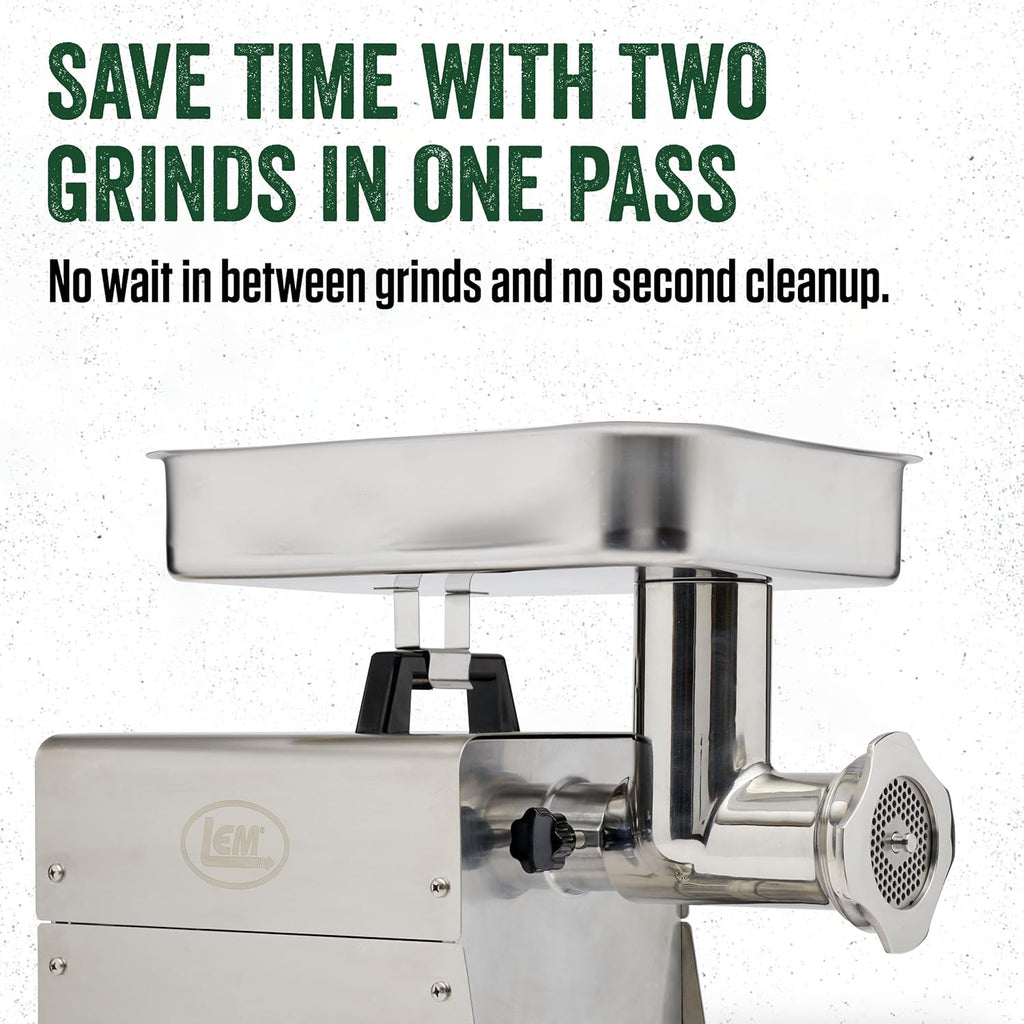 LEM Products BigBite Dual Grind #22 1.0 HP Stainless Steel Electric Meat Grinder Machine, Ideal for Heavy Use