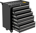 24-inch 7-Drawer Rolling Tool Chest with Lock System, Portable Tool Box with Wheels, Secure Storage Cabinet for Warehouse, Workshop, and Repair Shop, Black