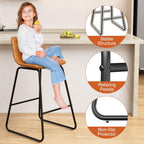Bar Stools Set of 4, PU Leather Counter Height Bar Stools, 26" Modern Barstools with Metal Legs and Footrest, Urban Armless Dining Chairs with Backrest for Kitchen Island (Brown)