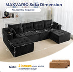 MAXYOYO 129.5" Modular Sectional Sofa Couch, U Shaped Modern Cloud Couch with 2 Ottomans, Sofa in A Box, Tufted 6-Seat Boneless Sleeper Chair for Living Room, No Assembly Required, Black