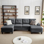 111" Sectional Couch for Living Room, Modern Polyester Fibre U Shaped Sofa Couches with Double Chaise, Upholstered 4 Seater Sofa for Living Room, Apartment, Office, Dark Grey