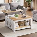 FABATO Lift Top Coffee Table, 31.5" Farmhouse Coffee Tables with Storage, Small Square Cocktail Tables, Wood Central Table for Living Room, Meeting Room, White