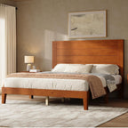AMERLIFE Queen Sizes Solid Wood Bed Frame with 48" Headboard, Mid Century Modern Platform Bed with Silent Wood Slat System, No Box Spring Needed, Under-Bed Storage, Brown