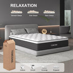 Queen Mattress, 14 Inch Hybrid Mattress in a Box with Individual Pocket Spring, Gel Memory Foam and Euro Top, Medium Firm Feel with Motion Isolation, Pressure Relief, Edge Support,Queen Size Black