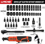 LLNDEI Cordless Electric Ratchet Wrench Set with Socket Set, 3/8" Ratchet, 40FT-LBS with Adjustable Speed, 1 Pack 2000mAh Lithium-Ion Battery and Charger, 52pcs