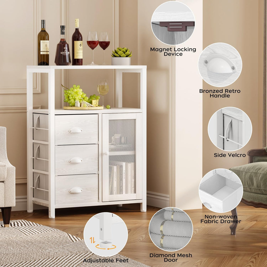 Homeiju Bathroom Floor Storage Cabinet Organizer with 3 Removable Drawers and 1 Door, Industrial Floor Storage Cabinet for Kitchen, Living Room, Bathroom, Home Office