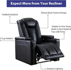 CANMOV Electric Power Recliner Chairs with USB Ports and Cup Holders, Breathable Faux Leather Home Theater Seating Recliner with Hidden Arm Storage, Ambient Lighting, Black