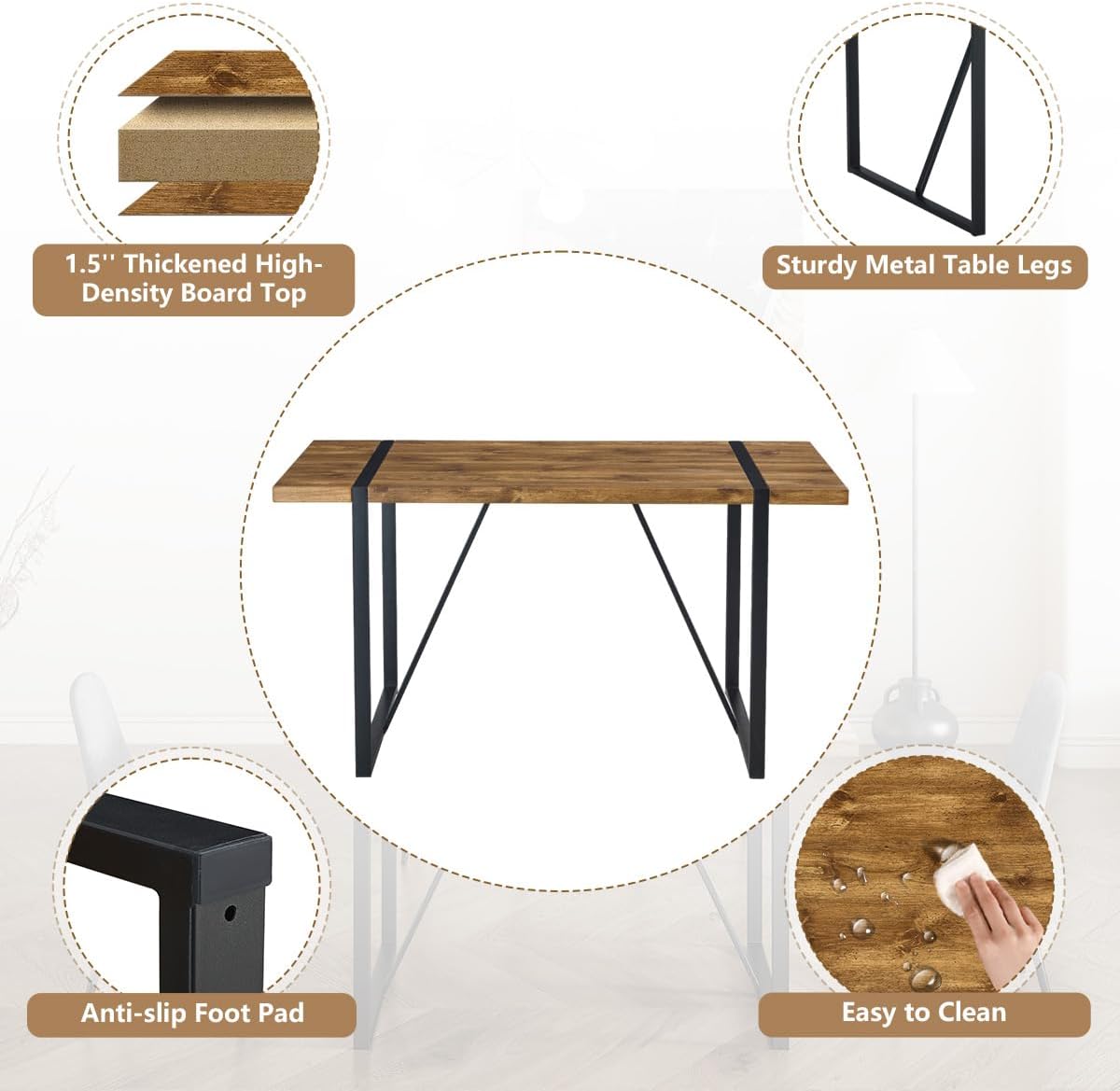 Dining Table Set for 4 .Dinner Table Set for 4 .55'' Kitchen Table and Suede Nap Fabic Chairs Set of 4, 5 Piece Dining Table Set for Kitchen Dining Room