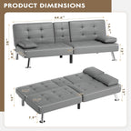 Homall Futon Sofa Bed, Leather Futon Couch with Removable Armrests, Adjustable Recliner Sleeper Sofa Bed with Dual Cup Holders for Living Room, Apartment, Office (Gray)