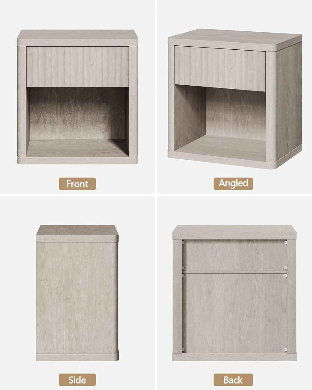SICOTAS Night Stand Set of 2 Nightstands with Drawer Storage Fluted Bed Side Table End Table Large Modern Wide Bedside Stand Mid Century Night Stands for Bedroom Living Room Sofa Office, White Alder