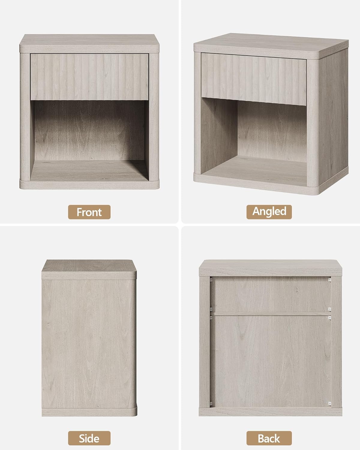 SICOTAS Night Stand Set of 2 Nightstands with Drawer Storage Fluted Bed Side Table End Table Large Modern Wide Bedside Stand Mid Century Night Stands for Bedroom Living Room Sofa Office, White Alder