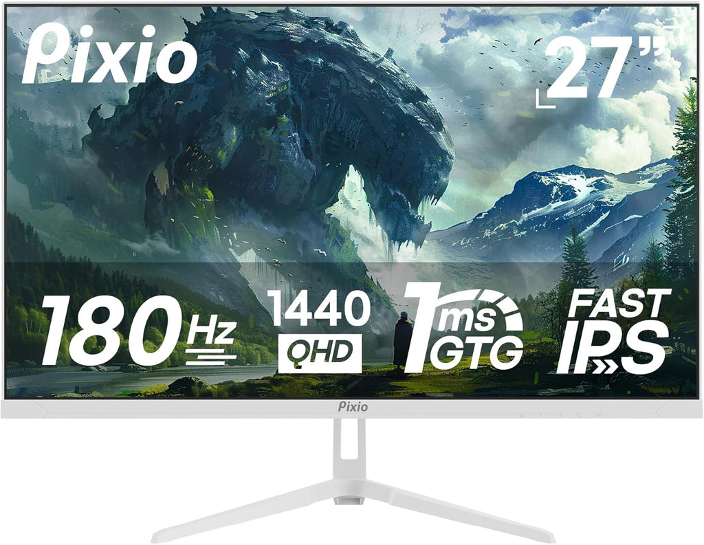Pixio PX278 Wave White 27 inch 180Hz Refresh Rate Quad HD 1440p Resolution AMD FreeSync Fast IPS Panel 1ms GTG Response Time Built-in Speakers Gaming Monitor
