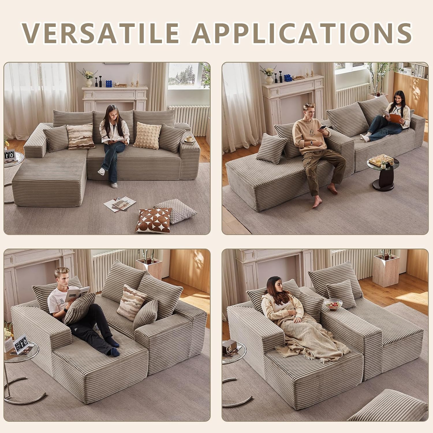 107.5" Cloud Sectional Couch with L-Shape Chaise, Modern Cloud Couch with Deep Seat, Modular Sectional Couches for Living Room, Apartment, Office, No Assembly Required