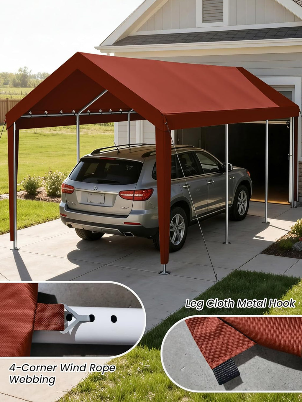 10 x 20 Ft Carport Replacement Cover, Heavy Duty Outdoor Car Tarp Canopy, Waterproof & UV Protected Tear Oxford Tarp with Ball Bungees (Frame is Not Included)