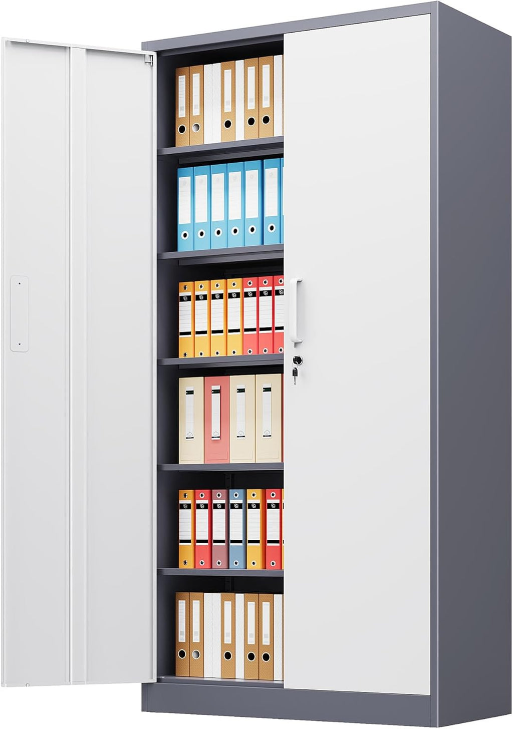 Metal File Cabinet,Locking Storage Cabinet with 2 Doors and 5 Adjustbale Shelves,Steel Tool Cabinet for Garage,Basement,Home Office