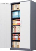 Metal File Cabinet,Locking Storage Cabinet with 2 Doors and 5 Adjustbale Shelves,Steel Tool Cabinet for Garage,Basement,Home Office